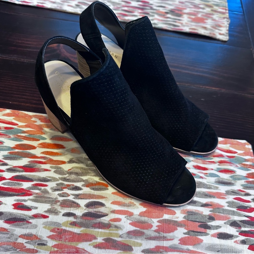 Cole Haan Black Peep-Toe Mules